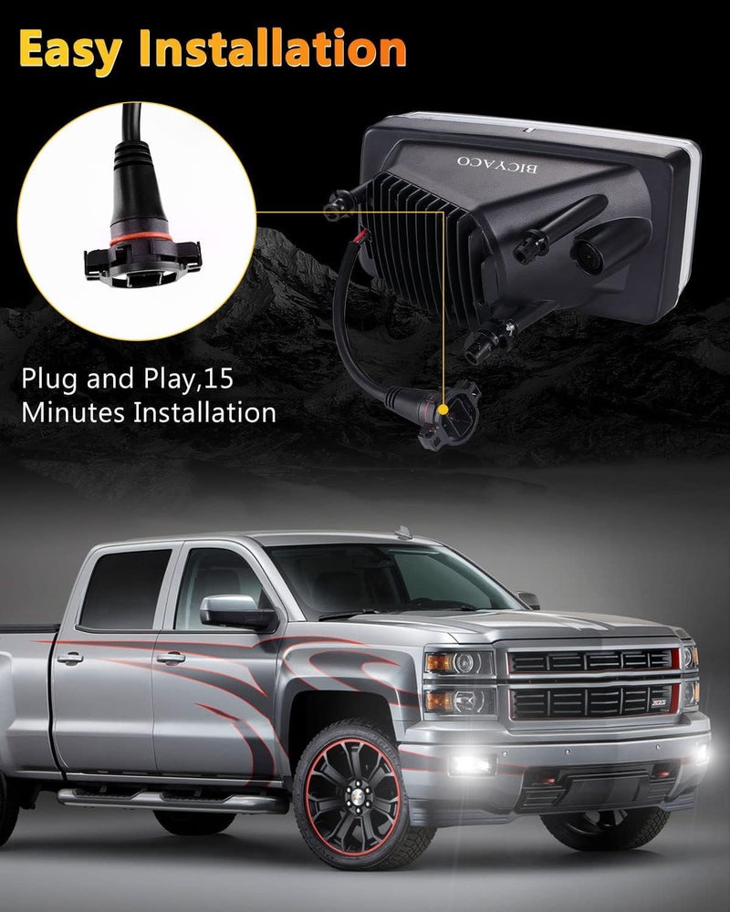 BICYACO Led Fog Lights 5202 w/Bulbs Compatible with Silverado 1500 2500 3500 2008-2014/ Avalanche 2007-2011 / Suburban 2007-2014/ Tahoe 2007-2014/ GMC 07-15 Sierra/Yukon w/Off-Road Package - Chrome - Image 4